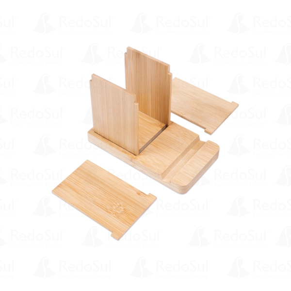 Conjunto com suporte para celular e copo personalizado em bambu